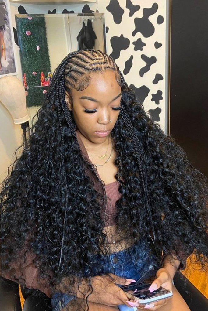 Intricate Feed-In Braids with Voluminous Curls