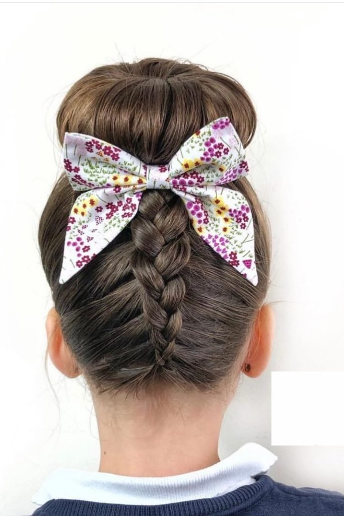 Upside-Down Braid with Floral Bow Hairstyle