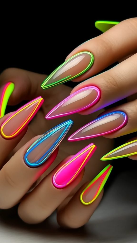 24. Fluro Outline Nails