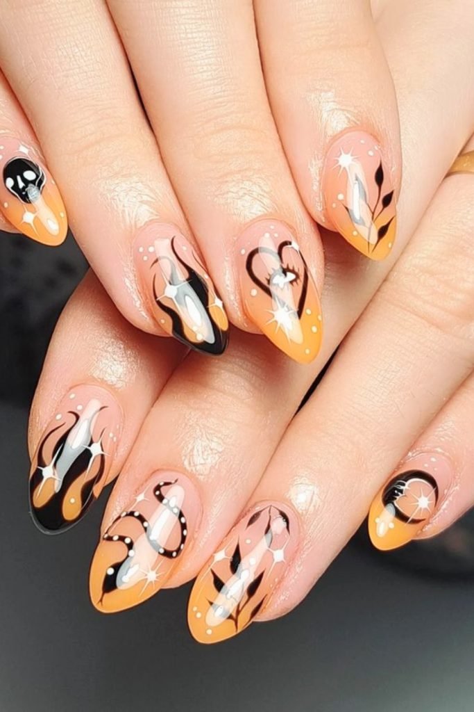 Moonlit Whispers Halloween Nail Design