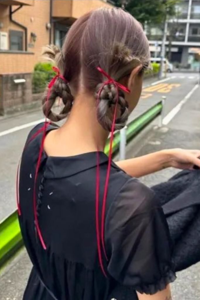 24. Ribbon-Wrapped Braided Buns
