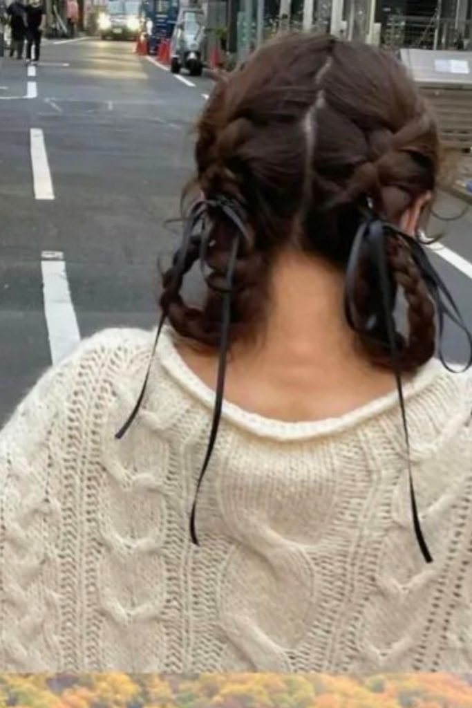 25. Ribbon-accented French Braids Hairstyle