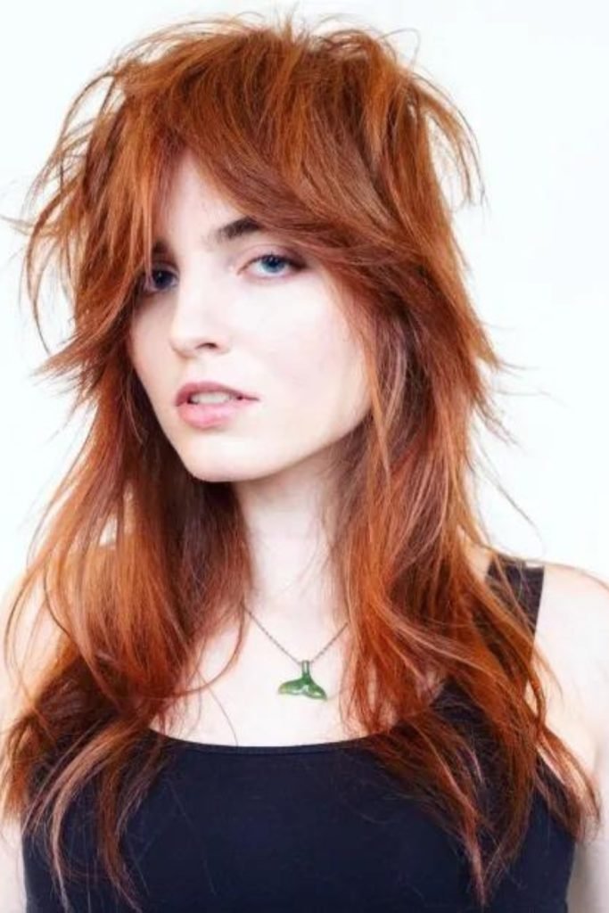 Ginger Shag Haircut with Layered Bangs