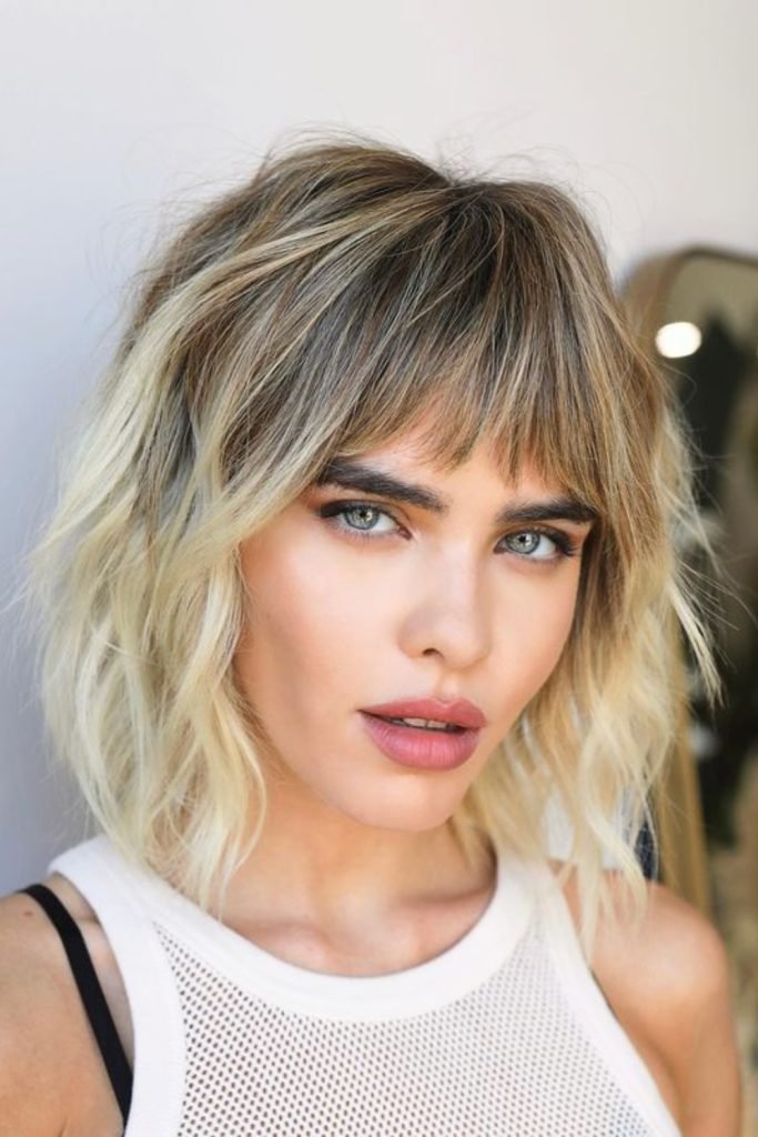 27. Blonde Shag with Textured Bangs