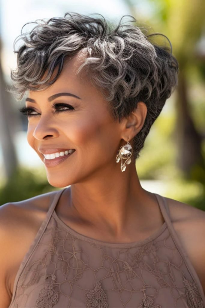 Salt-and-Pepper Pixie Haircut