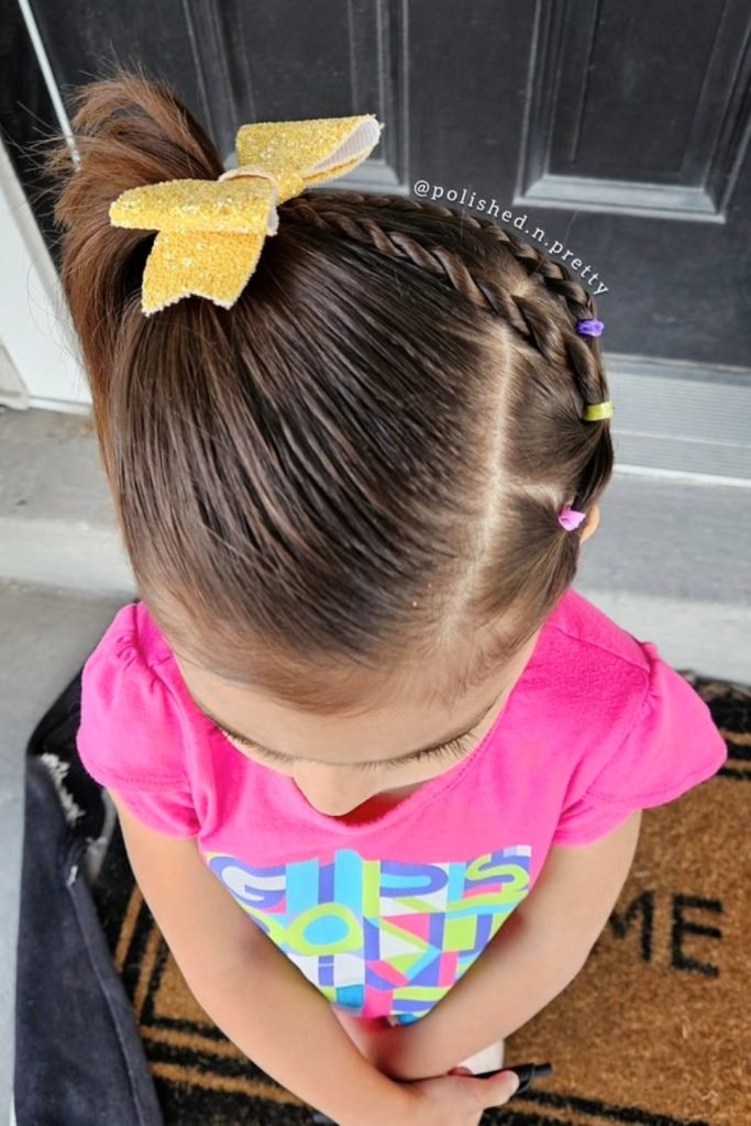 Sparkling Golden Bow Braid Toddler Hairstyle
