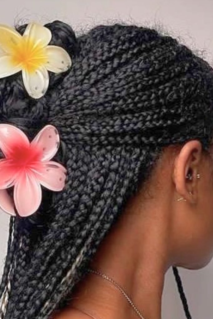 Braided Box Braids with Floral Clips