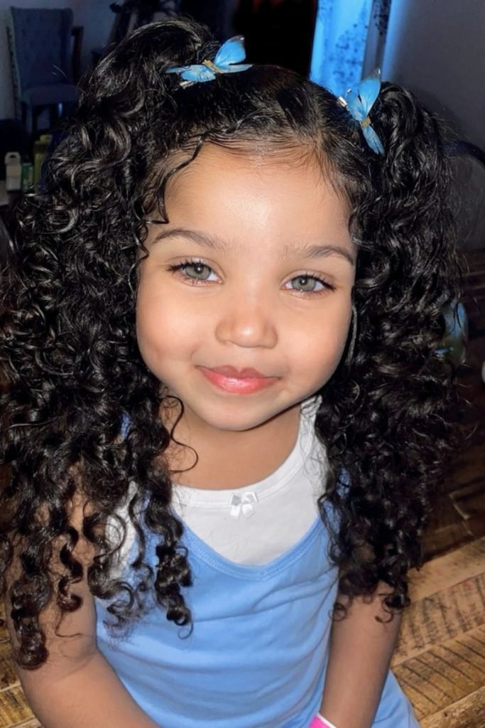 Curly Blue Butterfly Clips Hairstyle