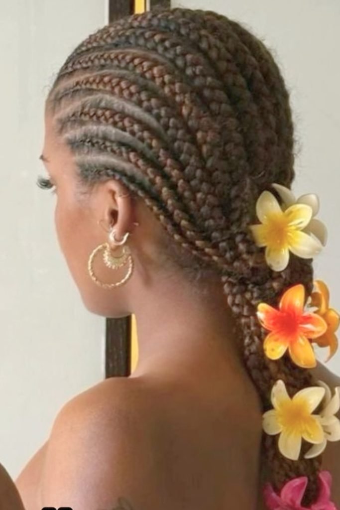 Floral Cornrow Cascade Hairstyle