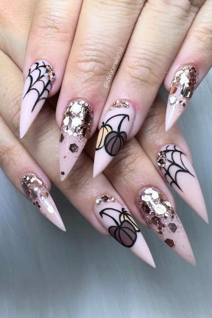 Sparkling Spider Elegance Nail Design
