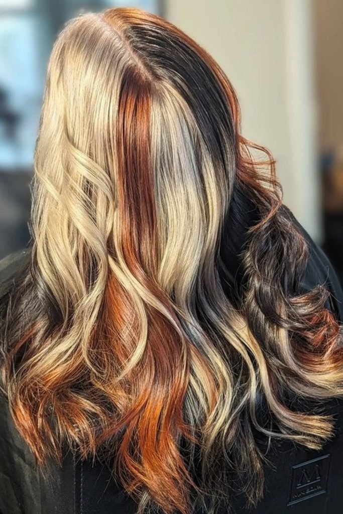 Fiery Copper and Blonde Waves Hair Color