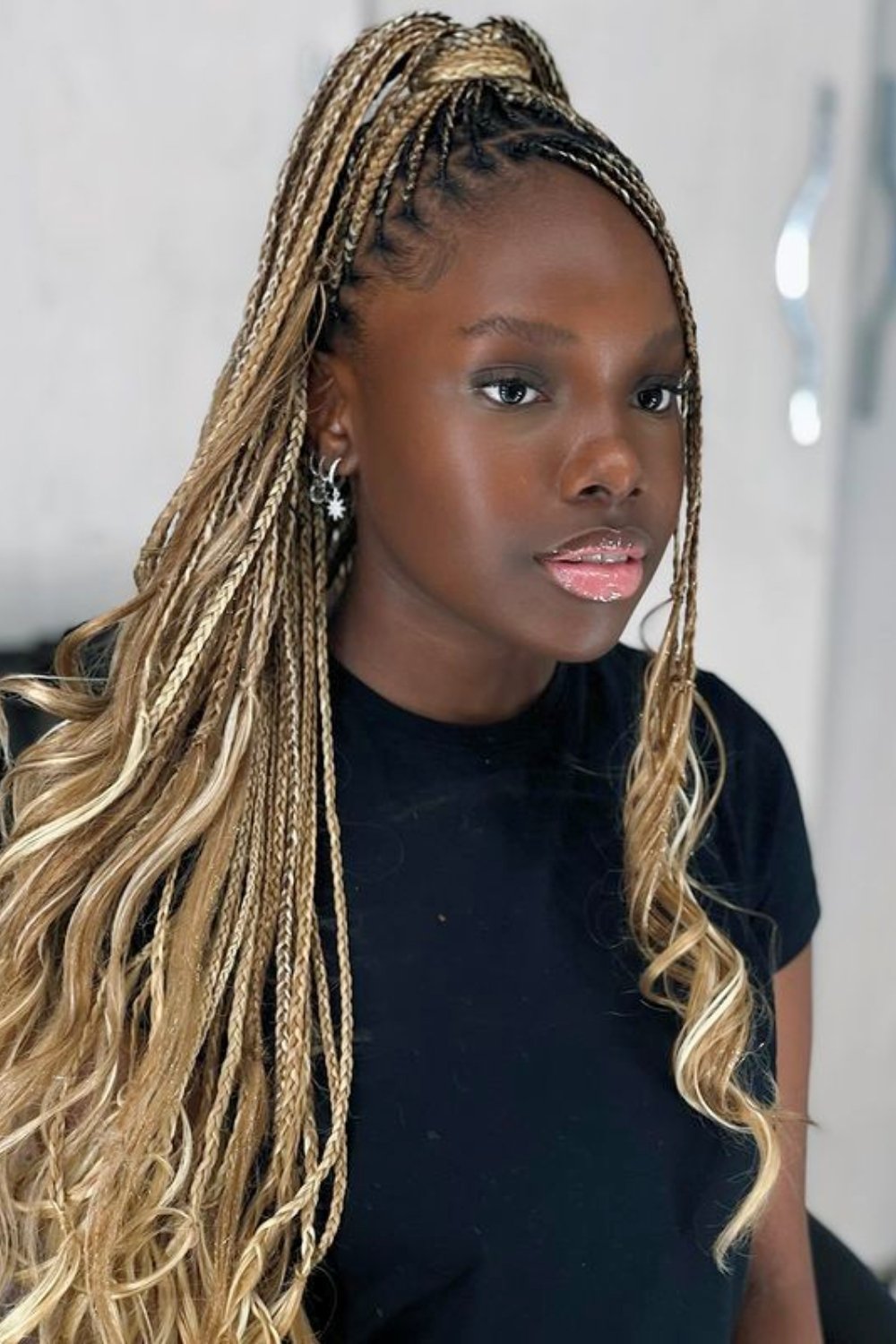 High Ponytail Braids with Curls