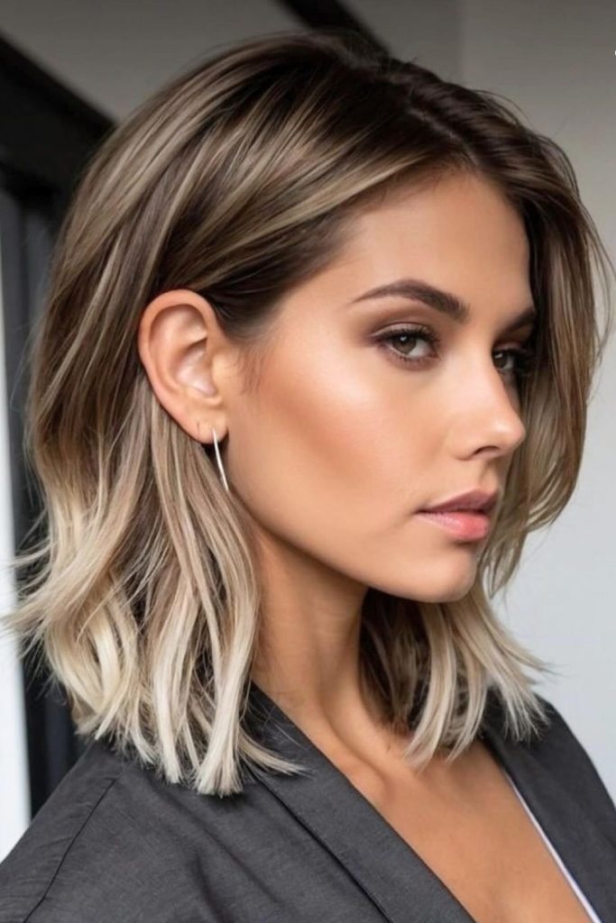 Sleek Lob with Subtle Balayage
