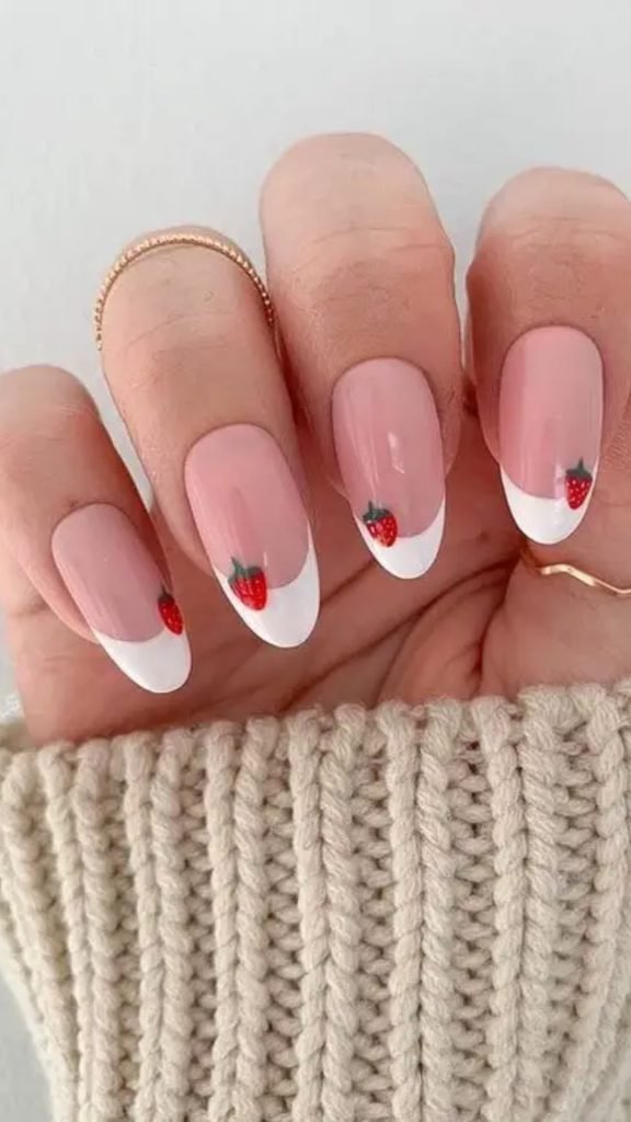 Strawberry Nail Art with French Manicure