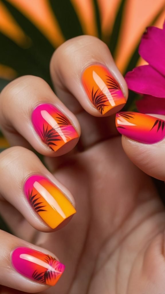 Tropical Sunset Nail Design