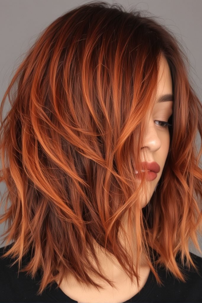 Layered Lob with Copper Balayage - Style 31