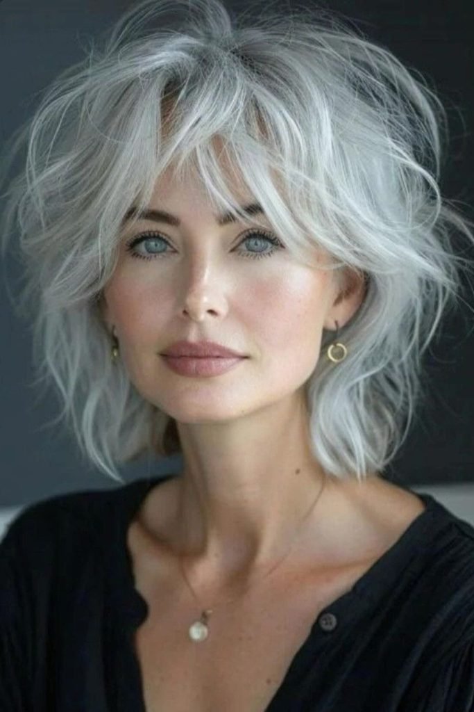 Textured Silver Shag Hairstyle