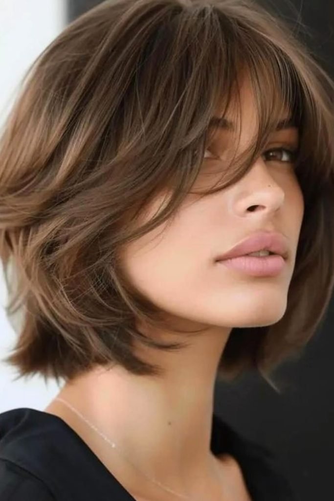 Wispy Layered Bob with Curtain Bangs