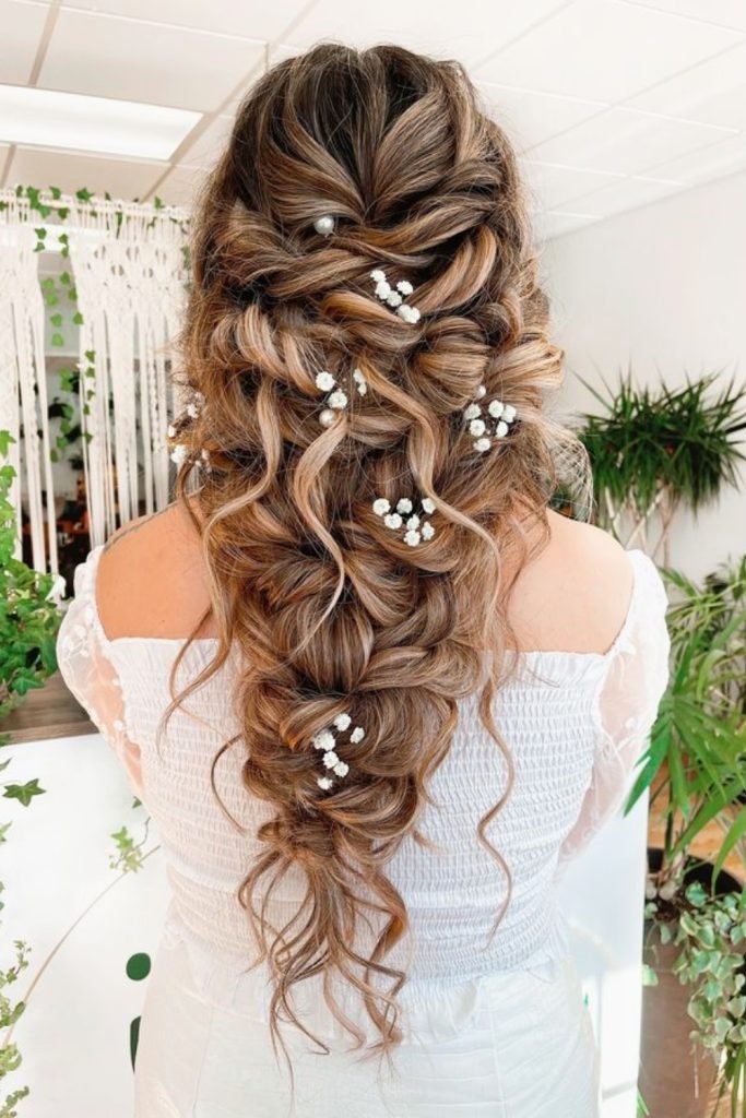 Bohemian Braided Cascade with Baby’s Breath