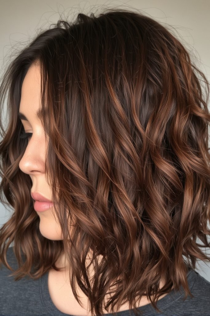 Chocolate Brown Lob with Voluminous Waves