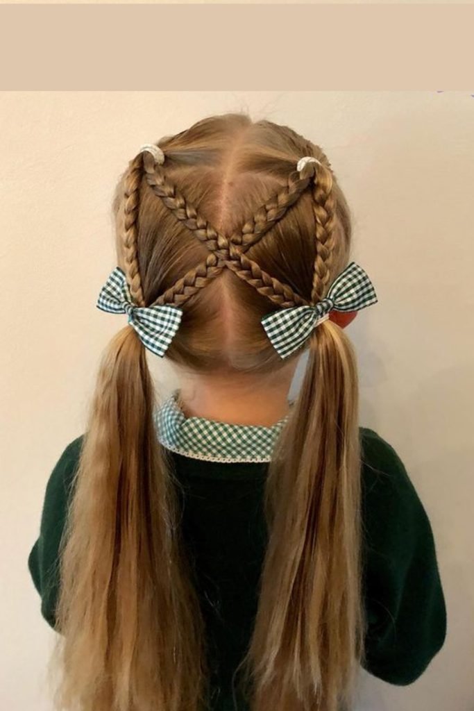 Crisscross Braided Pigtails with Bows