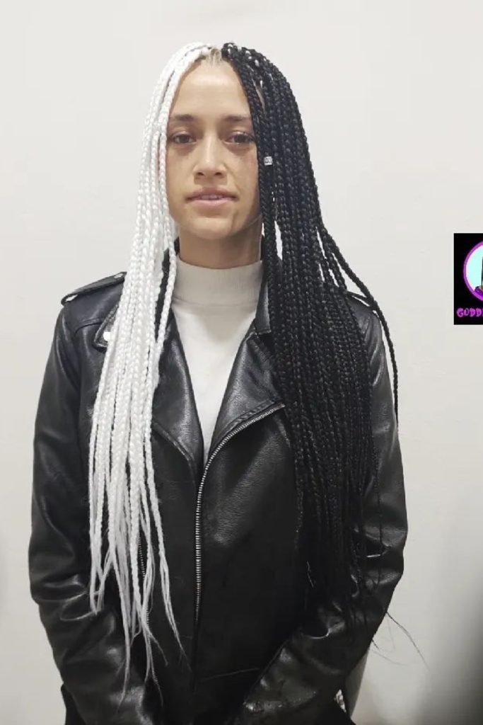 35. Monochrome Split Goddess Braids