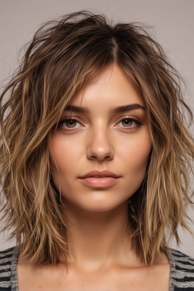 Shaggy Tousled Lob for Thick Hair