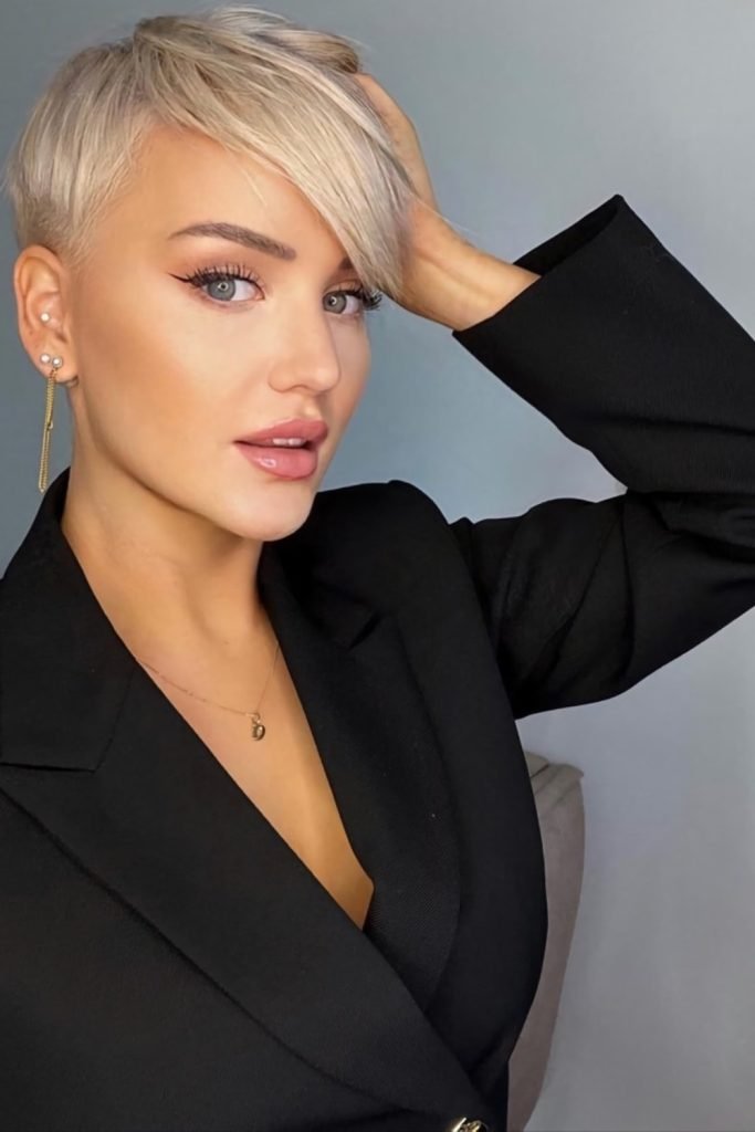 Asymmetrical Platinum Pixie Hairstyle