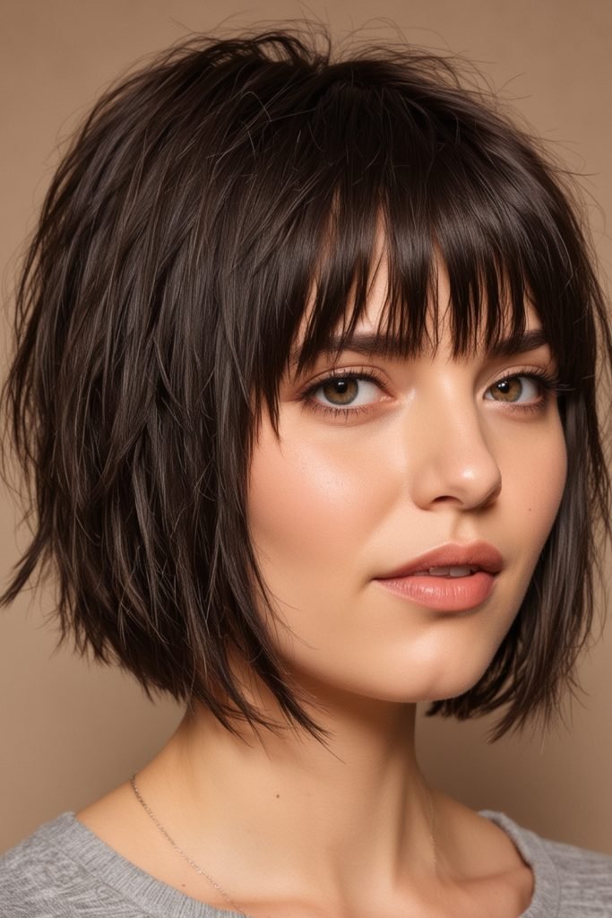 Choppy Layered Bob with Bangs