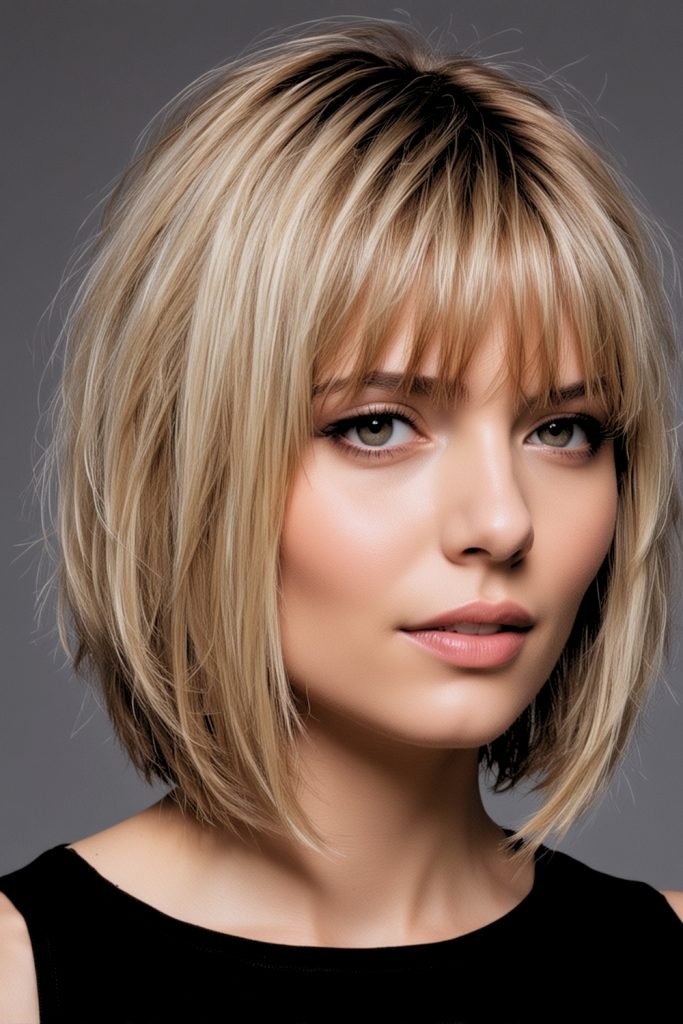 Medium Layered Bob with Bangs - Style 38