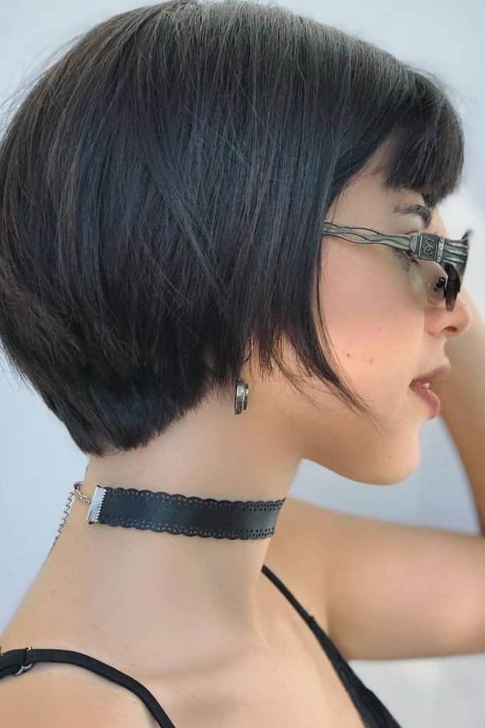 38. Sleek Angled Bob with Micro Bangs