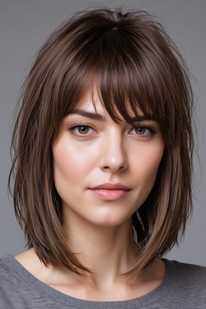 Long Layered Bob with Bangs