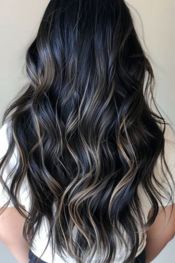 Cinnamon Streaked Black Hairstyle
