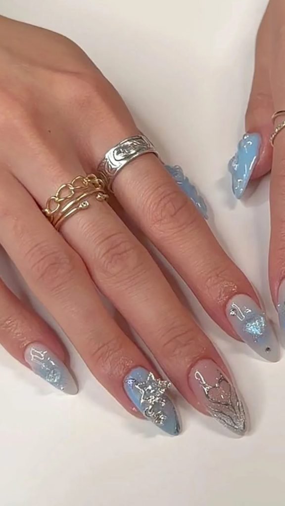 Blue Y2K Nails