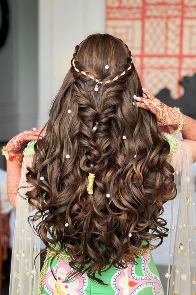 Braided Crown Pearl Accents Hairstyle
