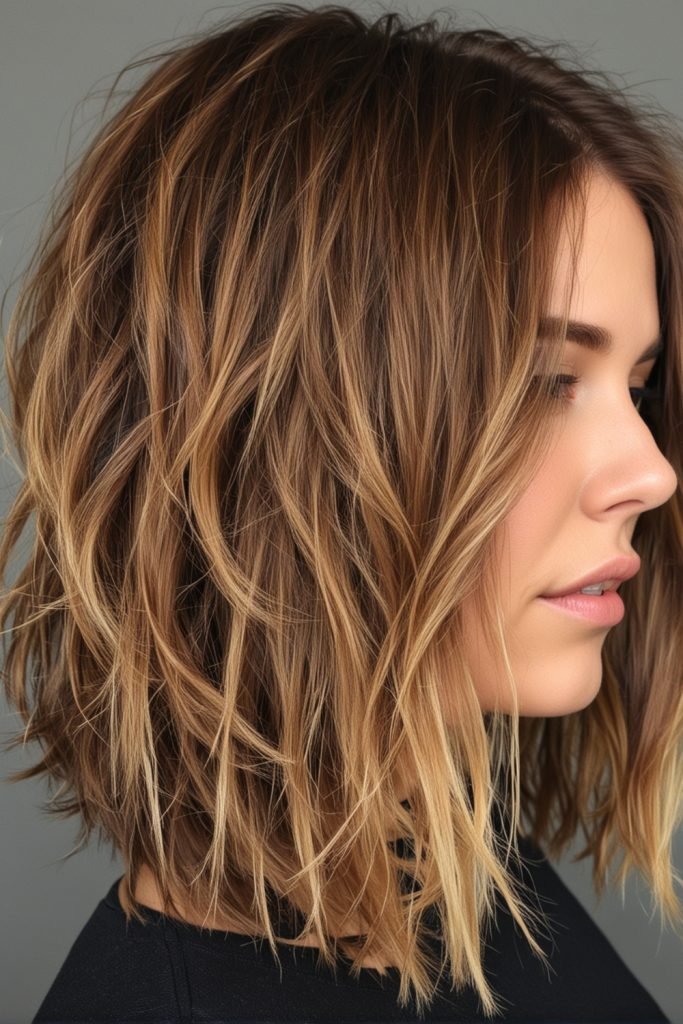 Caramel Choppy Lob Hairstyle