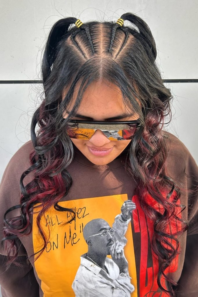 Double Ponytail Braids with Wavy Ends