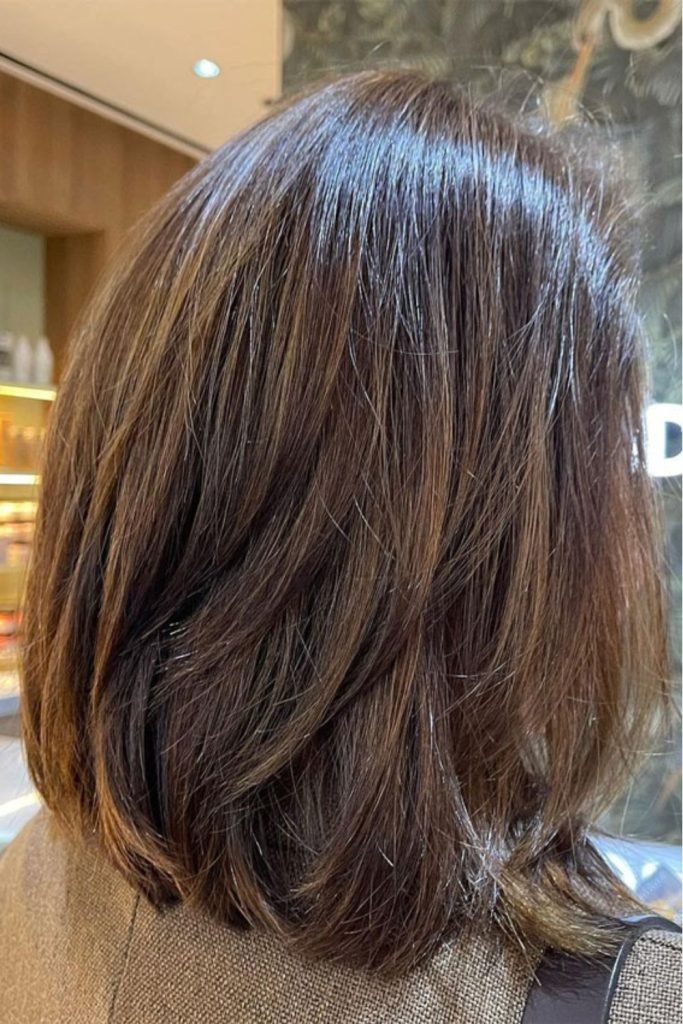 44. Medium Length Layered Bob with Bangs