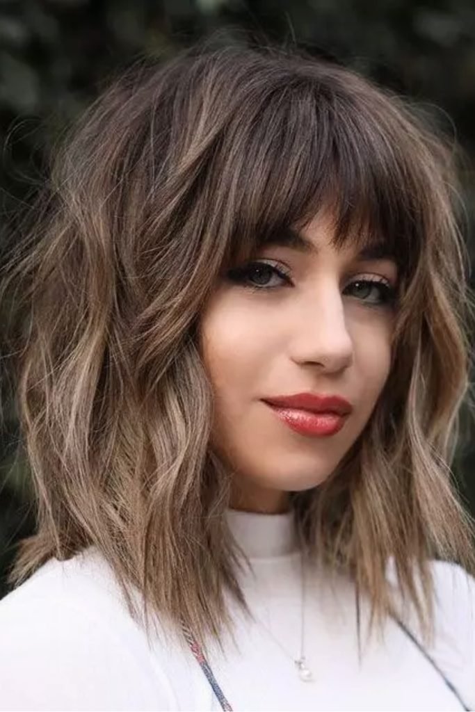 45. Long Textured Bob with Fringe