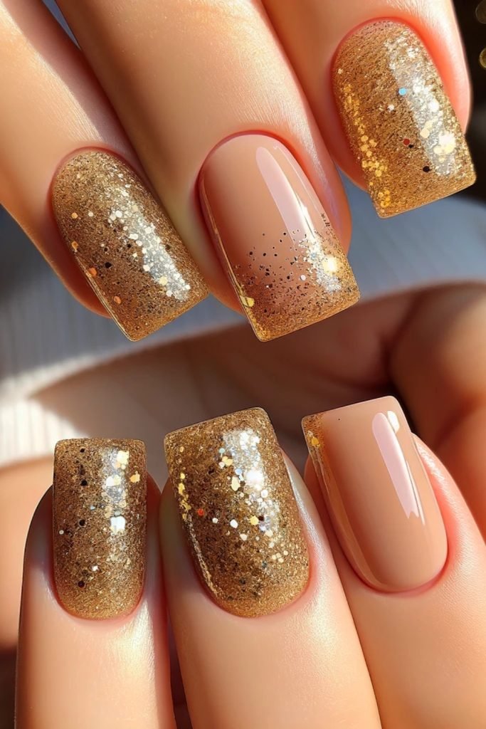 Glittery Gold Sands Nail Design