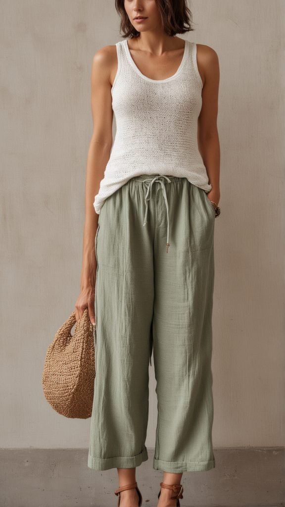 Knit Tank and Linen Pants Outfit
