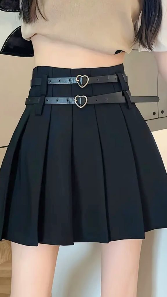 Belted Decor Pleated Skirt