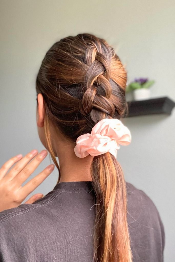 Classic French Braid with Scrunchie Flair