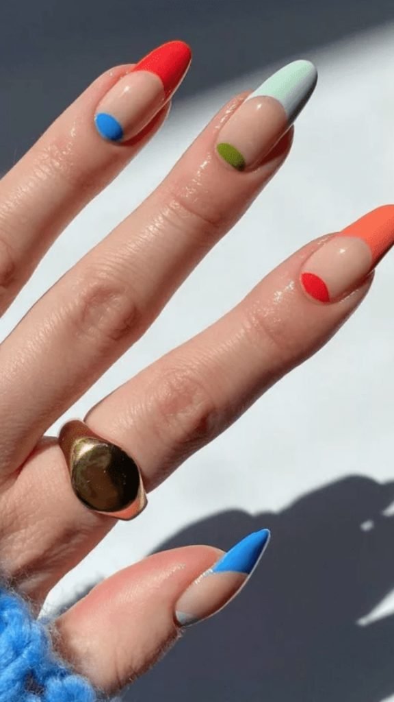 Colorful French Tips with Single Block Accent