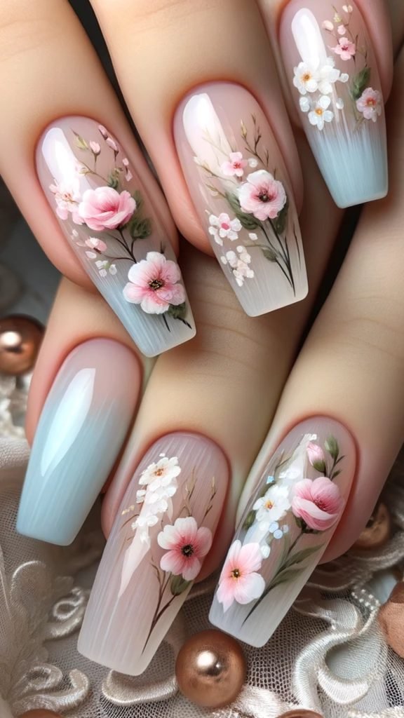 6. Floral Romance Nail Art