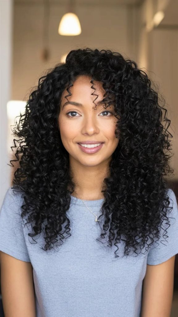 Long Natural Curls Without Bangs