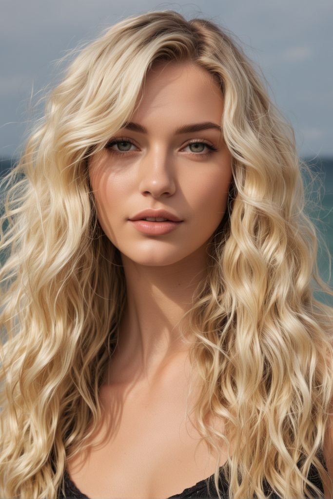 Long Wavy Bright Blonde Hair with Shadow Root