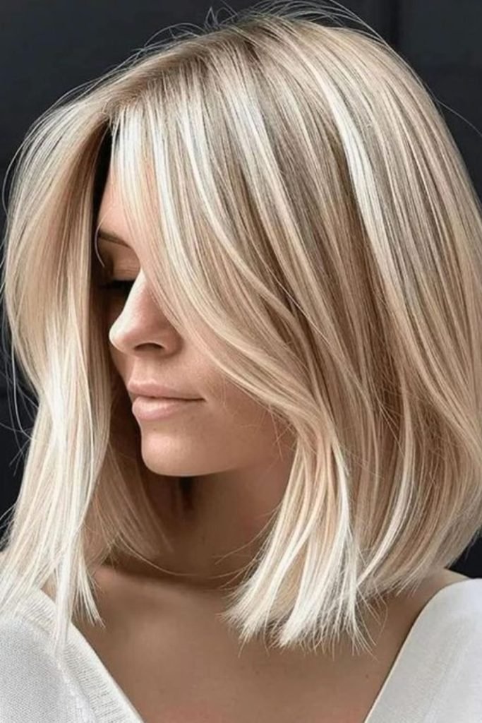 Sleek Blonde Lob with Face-Framing Layers
