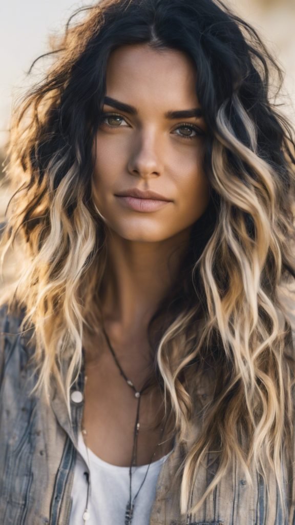 7. Beachy Waves with Multi-Tonal Blonde Streaks