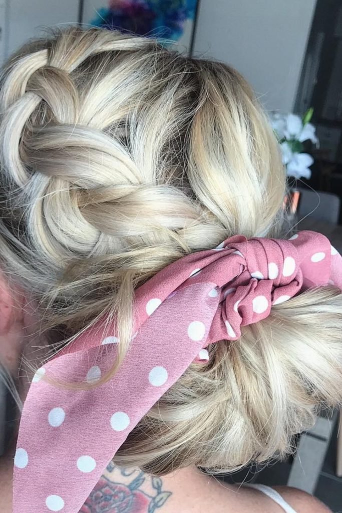 Braided Messy Bun with Scarf